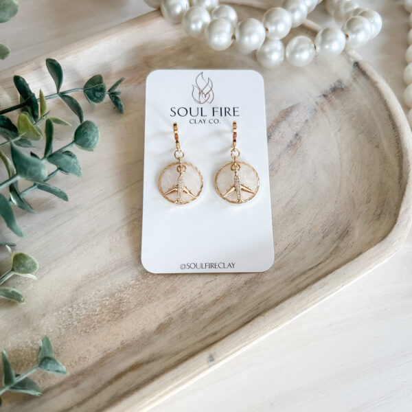 Soul Fire Clay Earrings - Framed Circle with Airplane