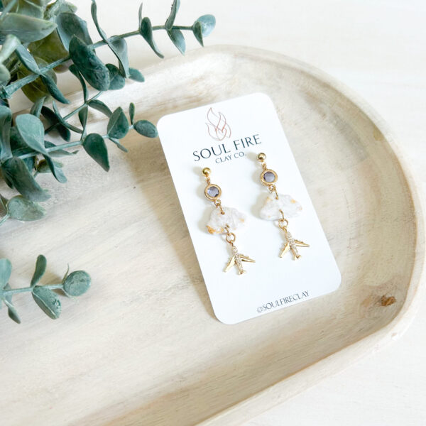 Soul Fire Clay Earrings - Airplane with Cloud Dangles
